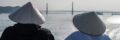 bridge, ship, sea, nature, hats, people
